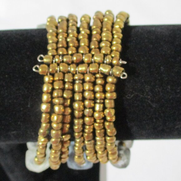 Copper Blue & Clear Beaded Statement Bracelet - Picture 8 of 11